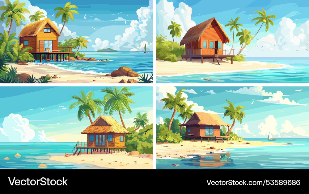 Bungalow Ferienwohnungen am Meer Cartoon Szenen Bungalow Ferienwohnungen am Meer Cartoon Szenen vektorbild