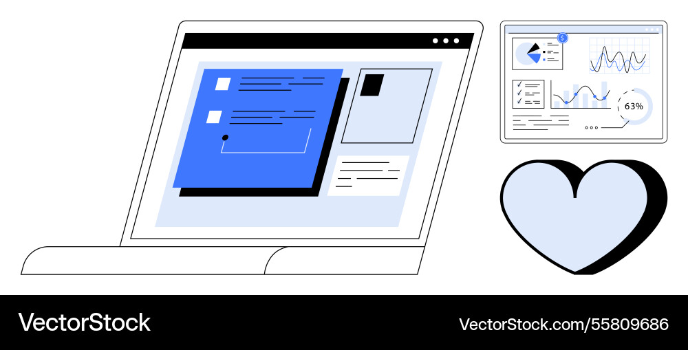 Laptop with open dashboard and analytics screen Laptop with open dashboard and analytics screen vector image