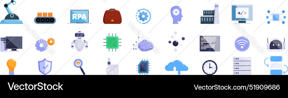 Rpa icons set automation software development vector image