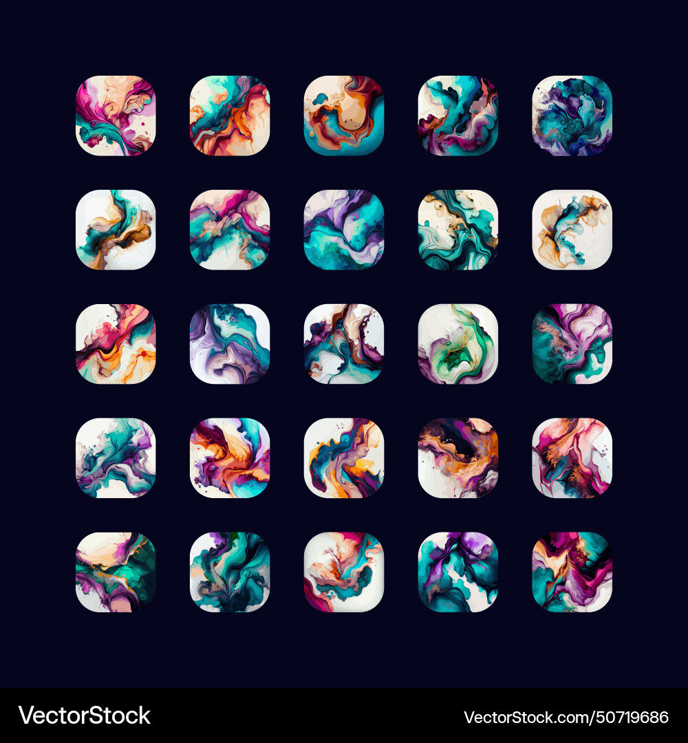 Set of 25 multi-colored marble textures Royalty Free Vector