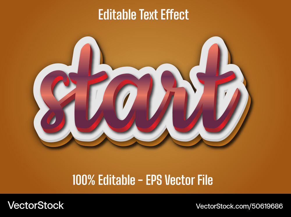 Start editable text effect 3 d emboss gradient Vector Image