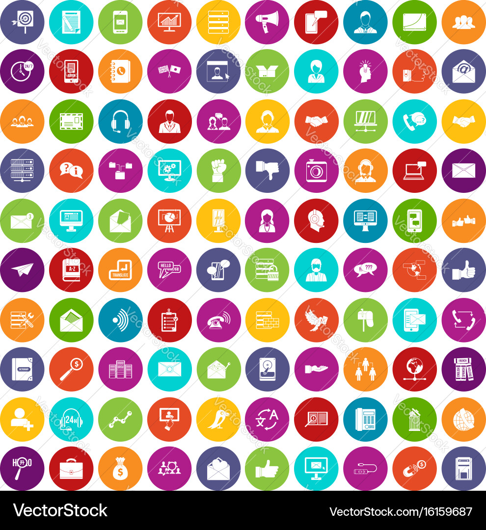 100 interaction icons set color Vector Image