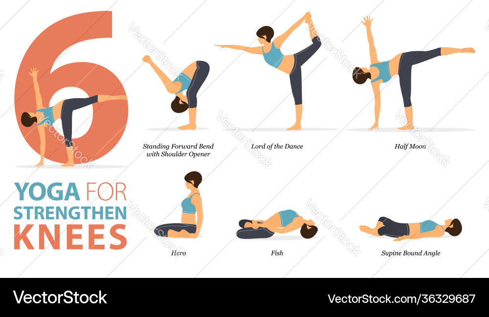 6 Yoga Poses for Knee Health Vector Image