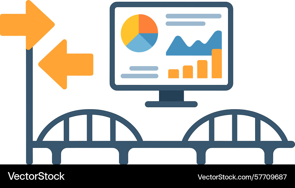 Bridge connecting data flow and information Bridge connecting data flow and information vector image