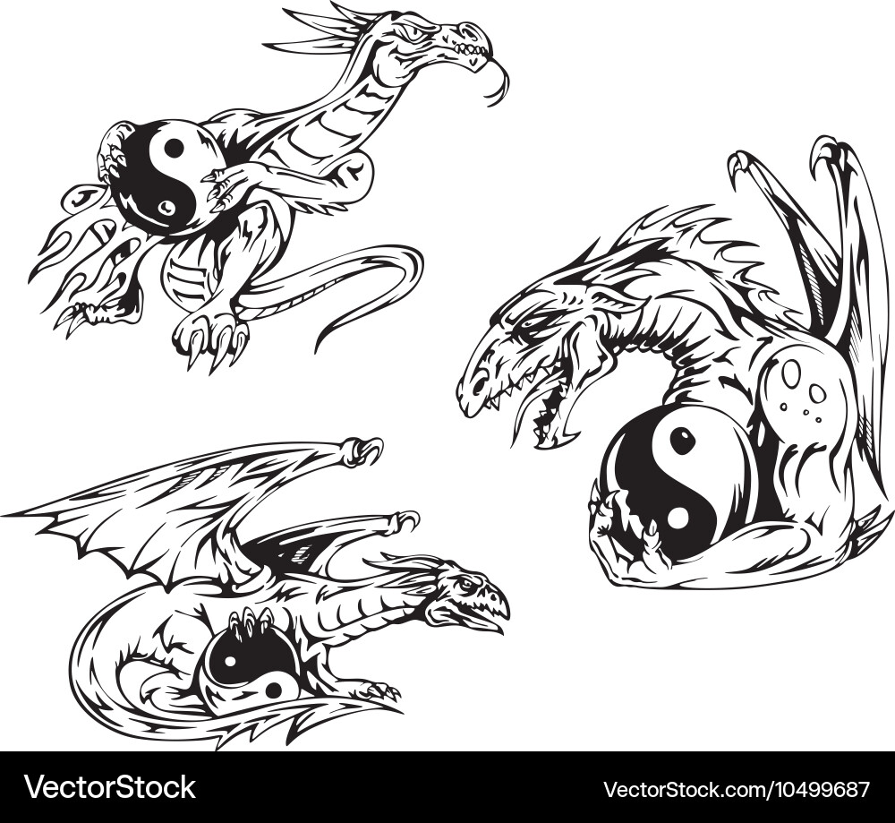 Dragon Yin-Yang Tattoos Vector Image