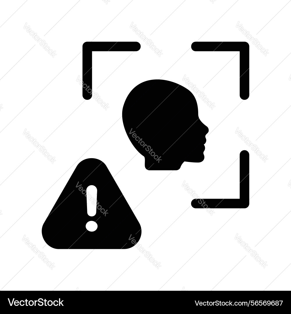 Face scan warning icon profile within detection Face scan warning icon profile within detection vector image