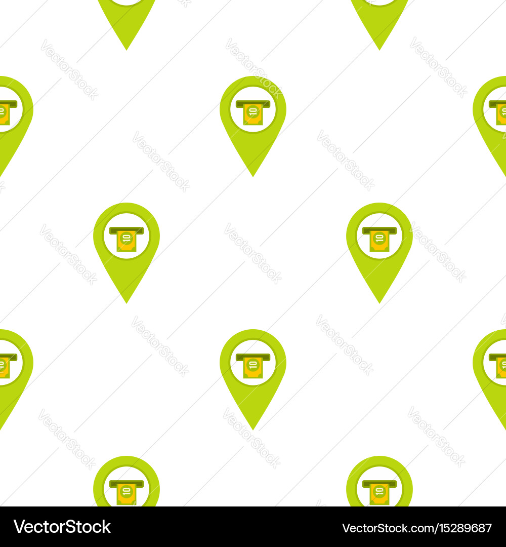 Green map pin pointer with atm sign pattern flat Vector Image
