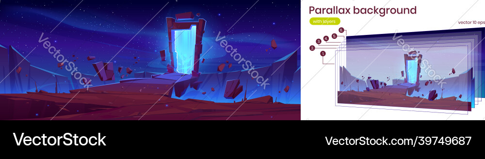 Parallax background with magic portal on mountain Parallax background with magic portal on mountain vector image