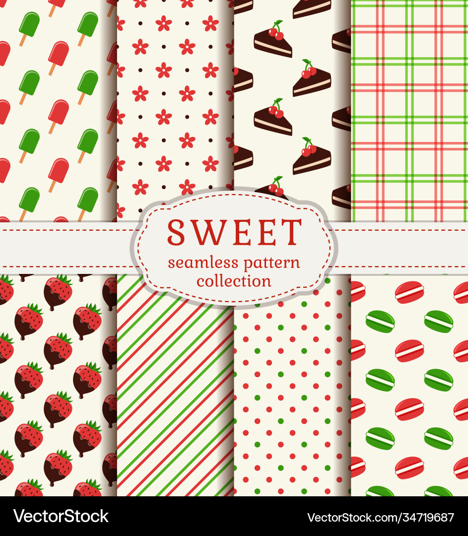 Seamless patterns with sweets set Seamless patterns with sweets set Vector Image