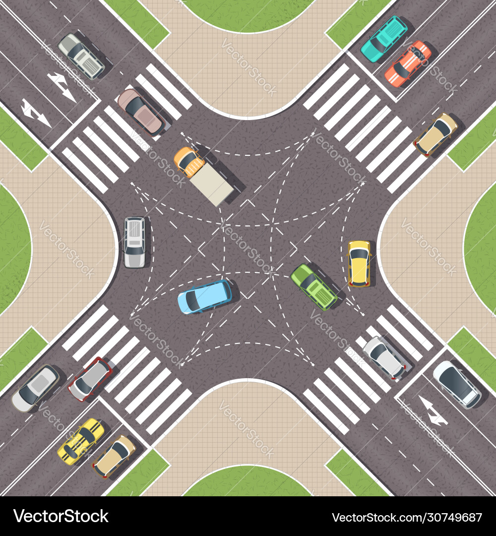 Urban Crossroads - Traffic Intersection Royalty Free Vector