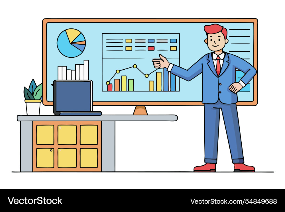 A man analyzing financial and statistical data Vector Image