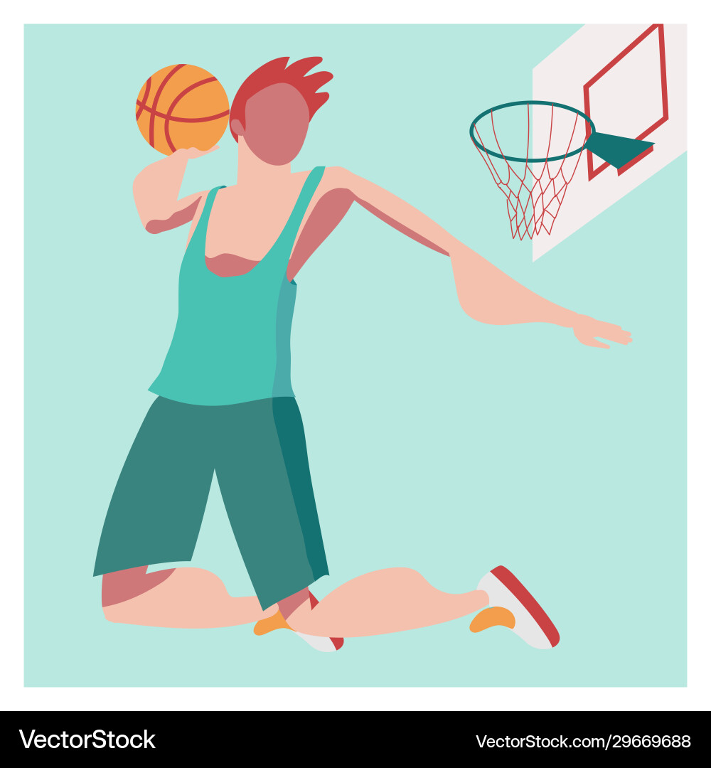 Flat with a bouncing basketball player throw Flat with a bouncing basketball player throw vector image