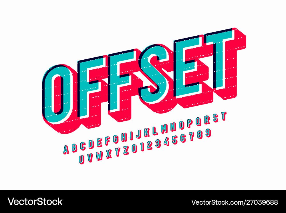 Offset Print Font - Retro Style vector image