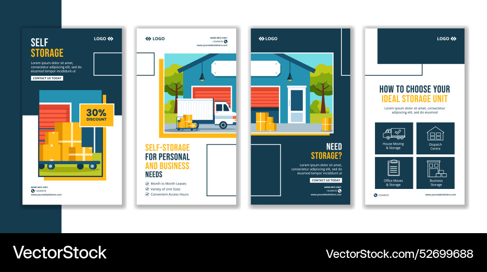 Self storage social media stories flat cartoon Self storage social media stories flat cartoon Vector Image