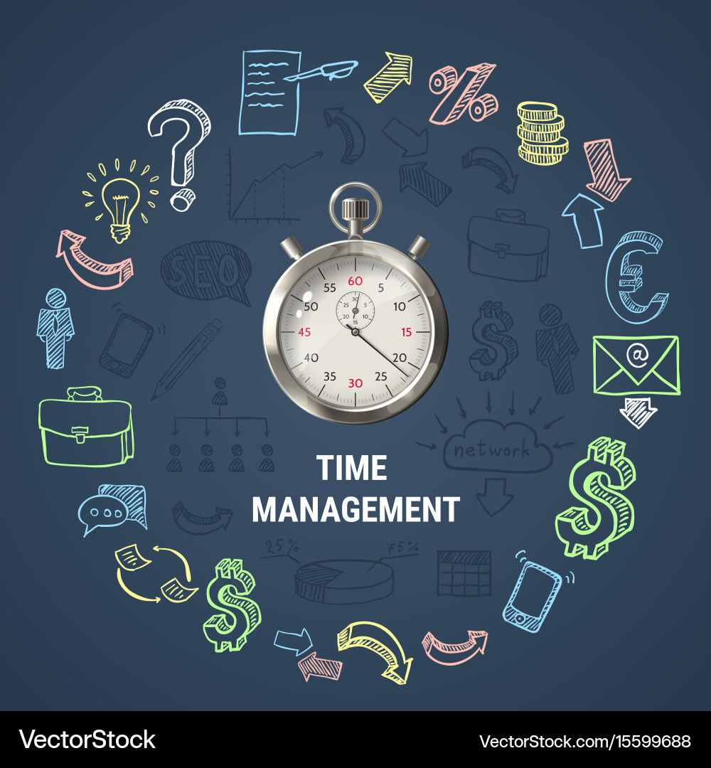 Time management round composition Royalty Free Vector Image