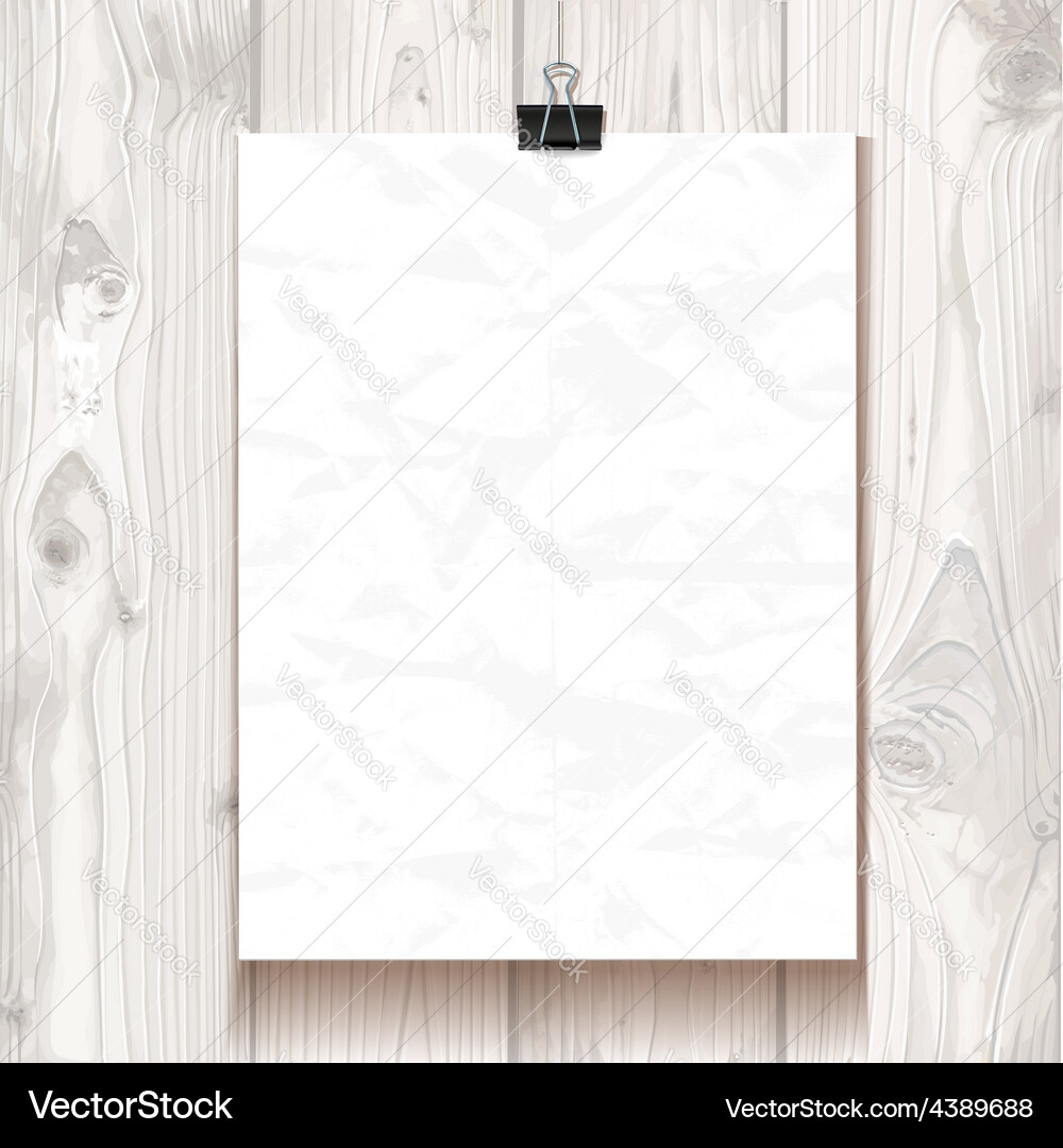 Wrinkled Paper on Wood Background Vector Image