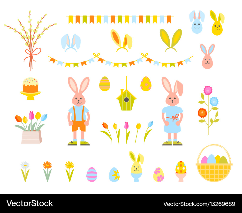 Big collection of happy easter objects vector image
