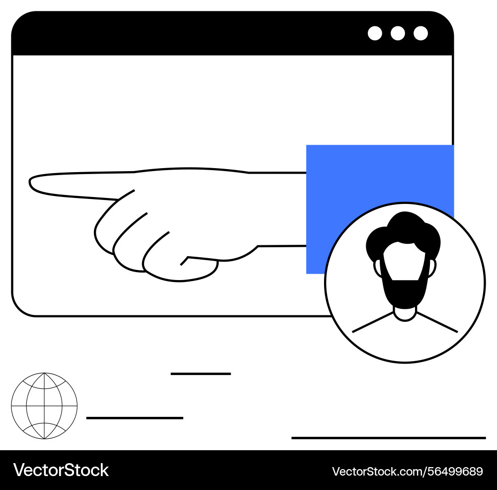Hand pointing inside web browser window with user Hand pointing inside web browser window with user vector image