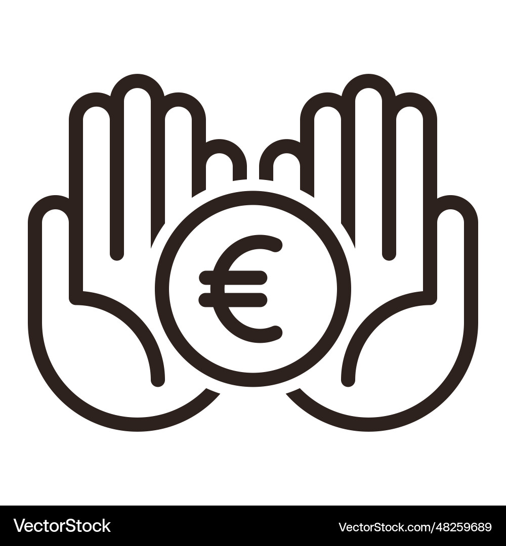 Hands and euro sign save money icon salary Hands and euro sign save money icon salary vector image