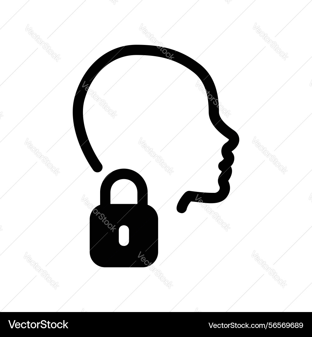 Secure user profile icon with padlock on head Secure user profile icon with padlock on head vector image