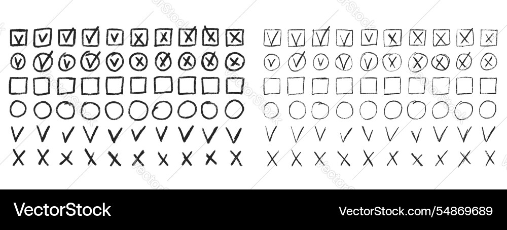 Set of checkboxes tick and check marks pack cross Set of checkboxes tick and check marks pack cross vector image