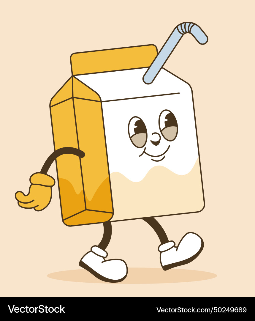 Tetra pak packaging with straw mascot or emoticon vector image