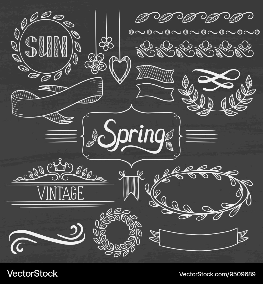 Vintage Spring Chalkboard Elements vector image