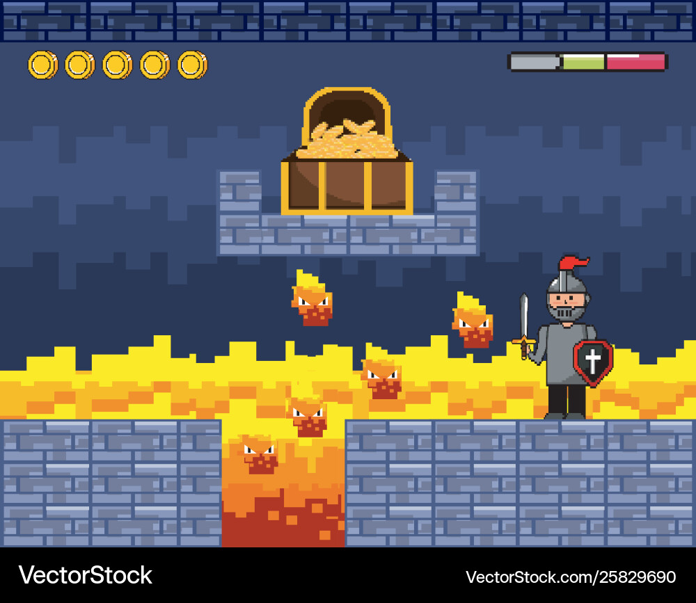 Arcade game world and pixel scene design Arcade game world and pixel scene design Vector Image