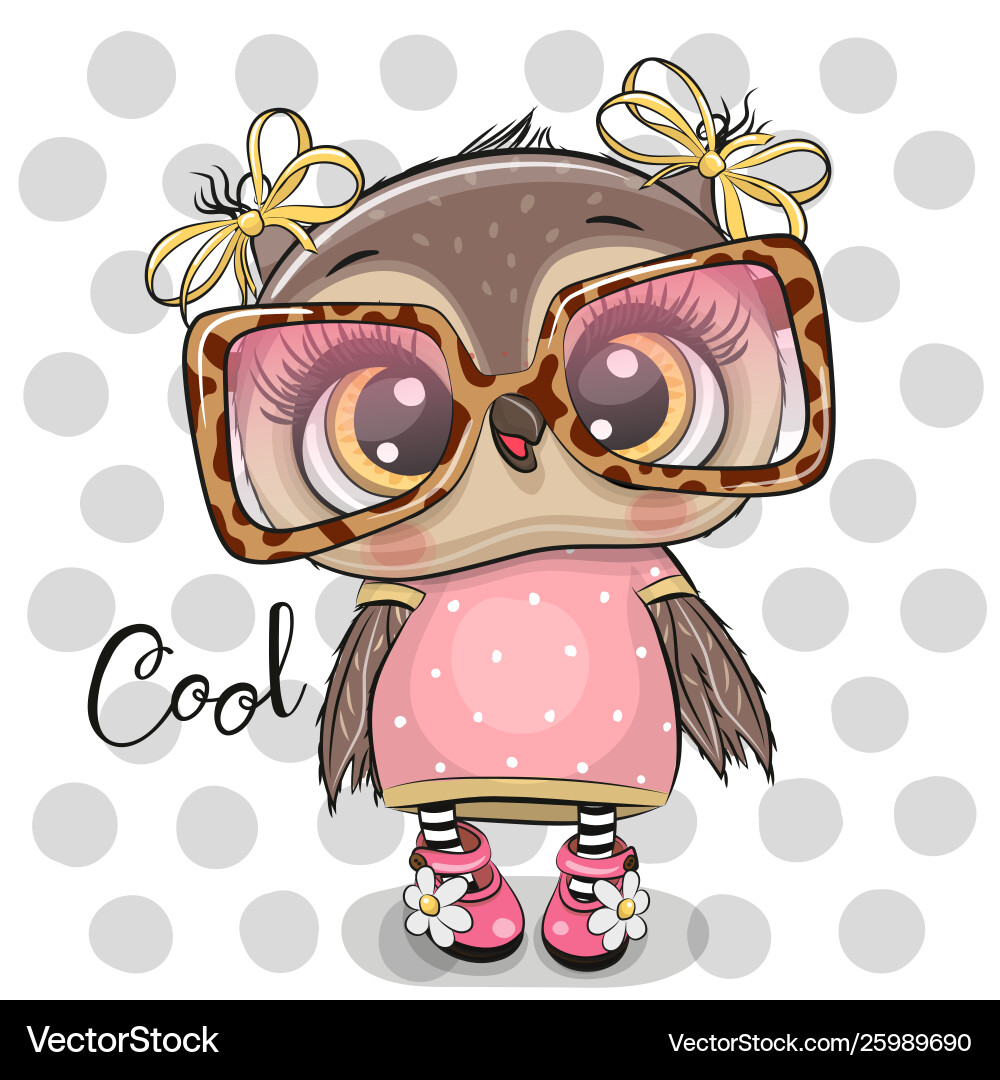 Cartoon owl in pink glasses vector image