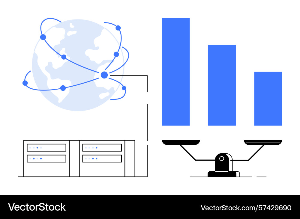 Global network data servers and balanced Global network data servers and balanced vector image