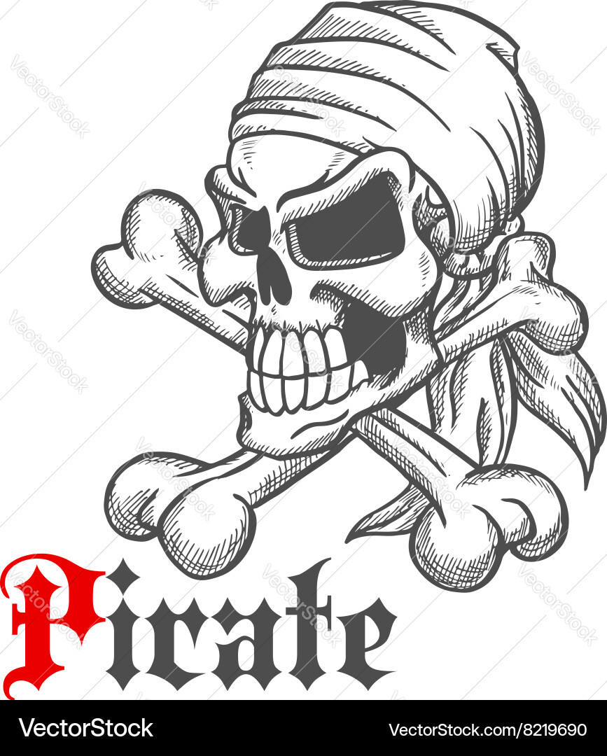 Pirate Skull with Crossbones Sketch Vector Image