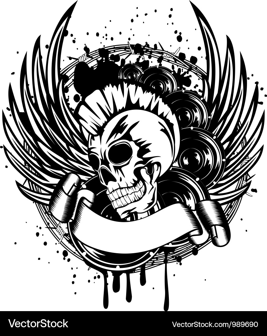 Skull Punk Wings Sign vector image