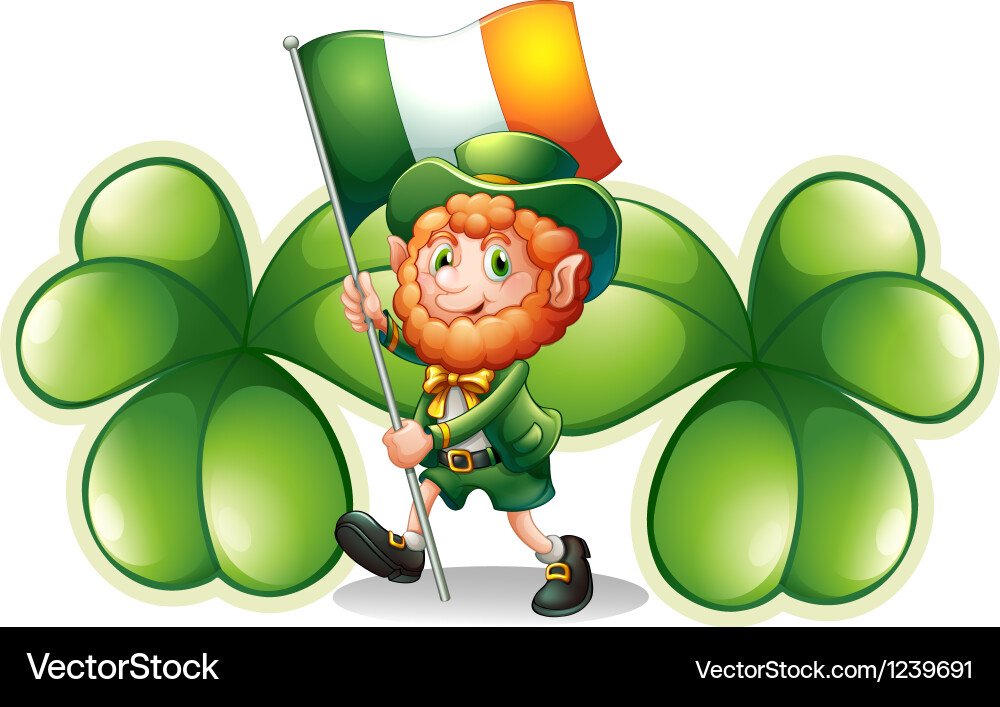 A man with flag in front of the two big clover Vector Image
