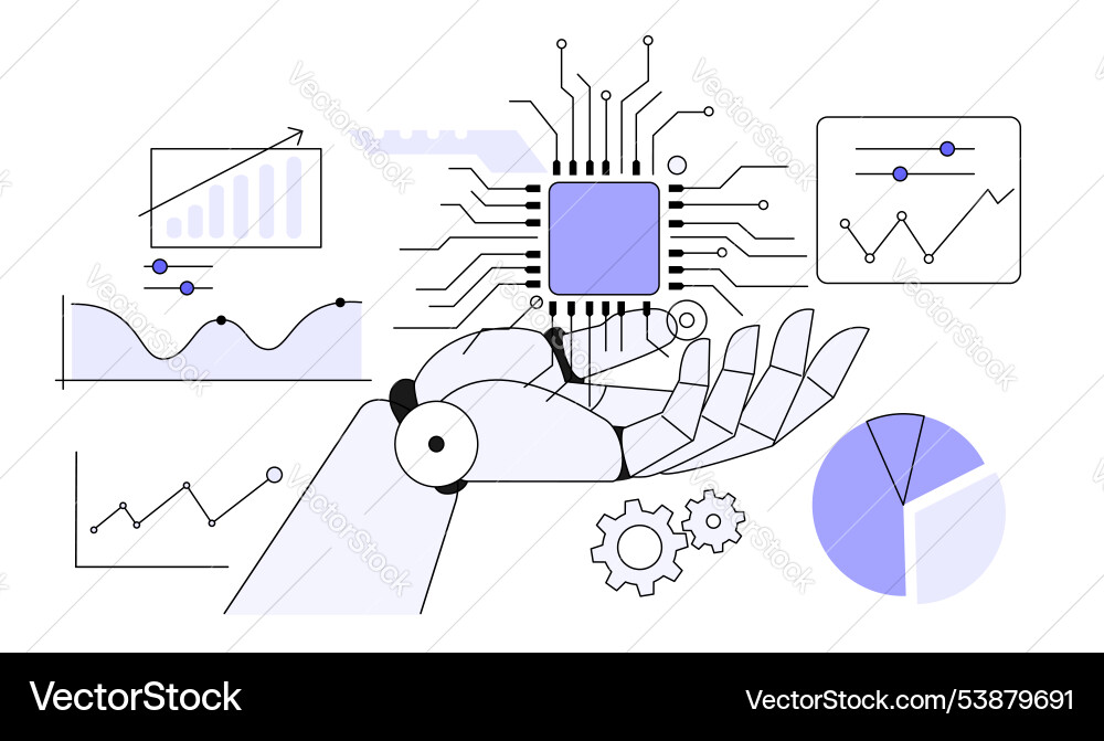 AI Robot Arm mit Microchip Prozessor vektorbild