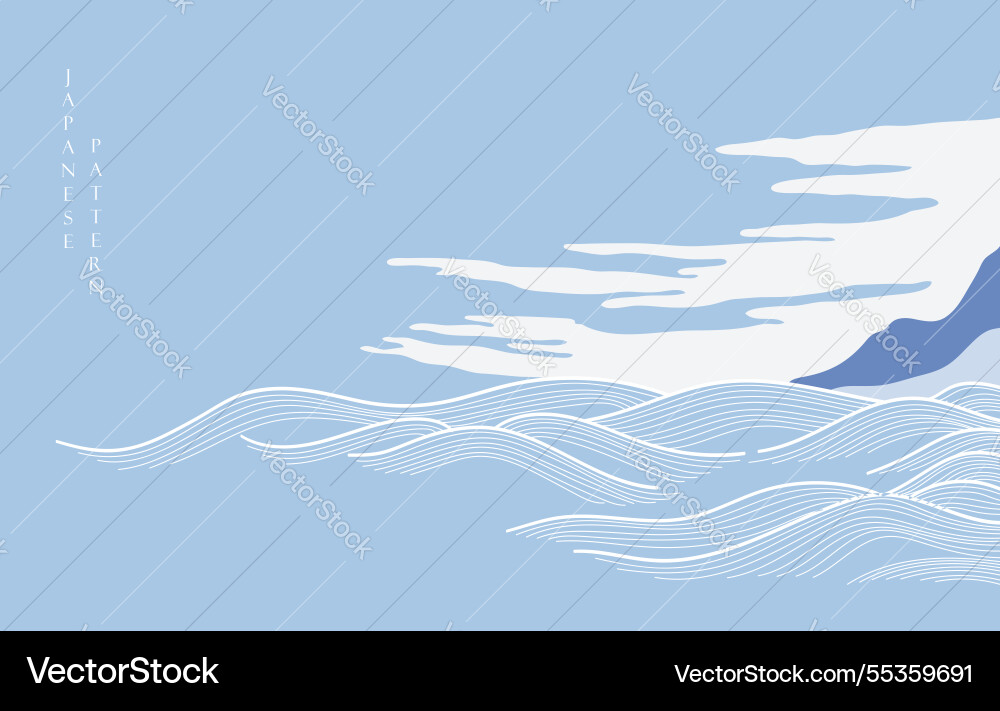 Japanese background with hand drawn line wave Vector Image