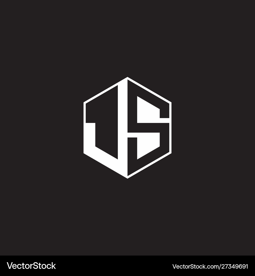 Js logo monogram hexagon with black background Js logo monogram hexagon with black background vector image