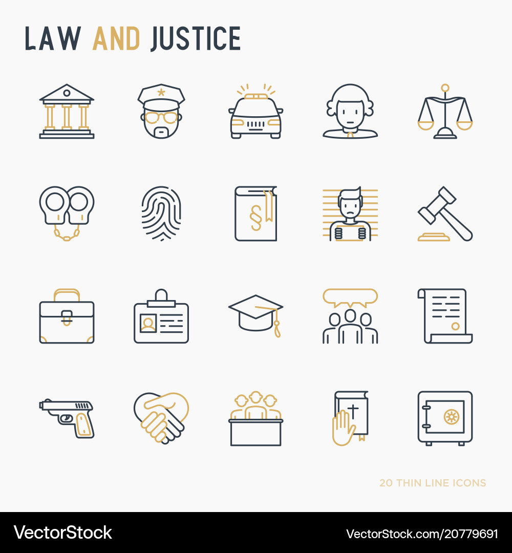 Law and justice thin line icons set Law and justice thin line icons set vector image