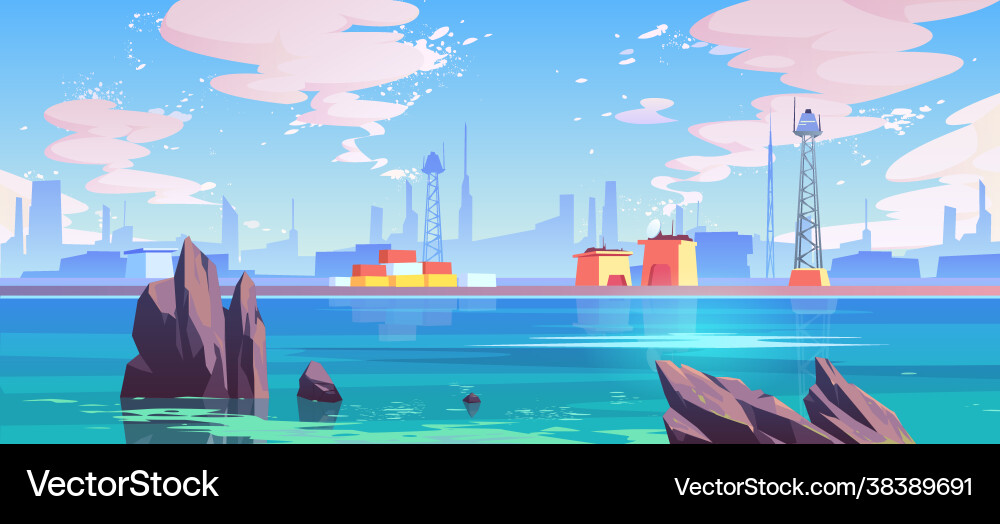 Sea port industrial shipyard with cargo containers Sea port industrial shipyard with cargo containers vector image