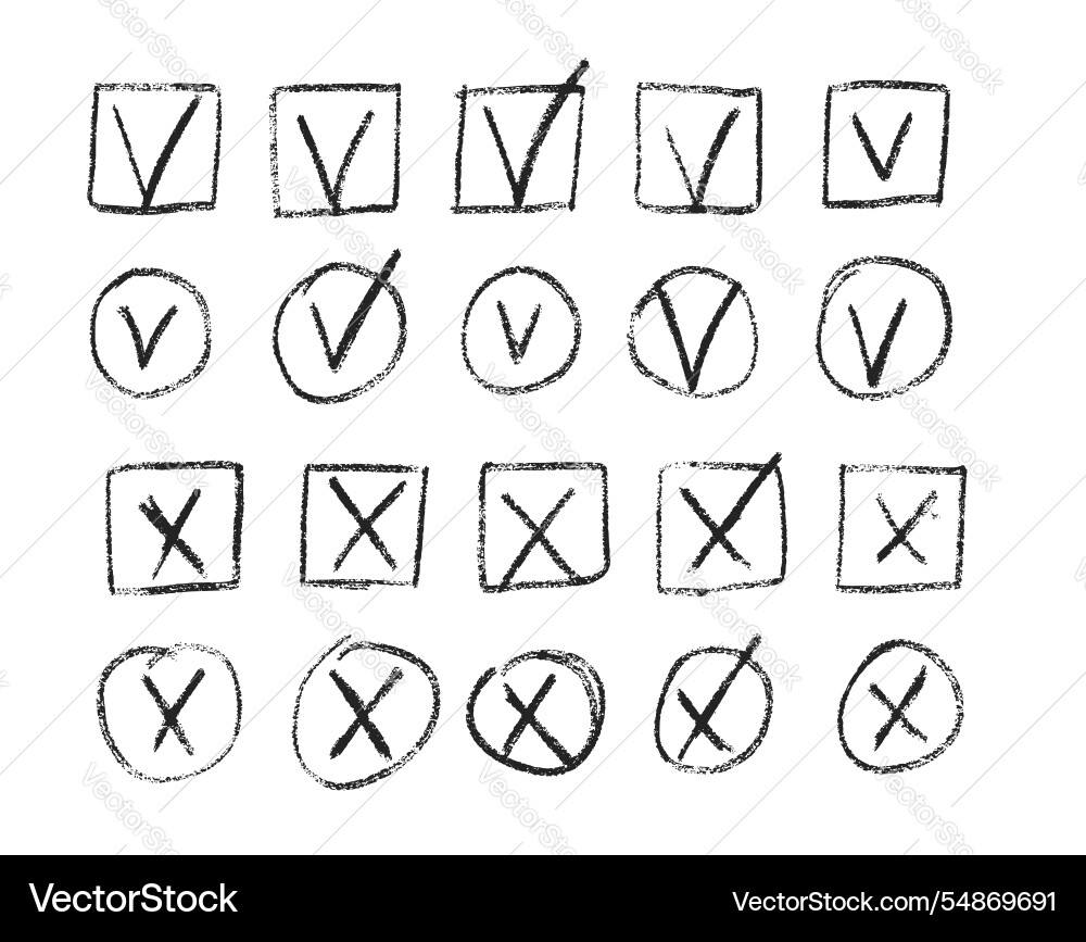 Set of checkboxes tick and check marks pack cross Set of checkboxes tick and check marks pack cross vector image
