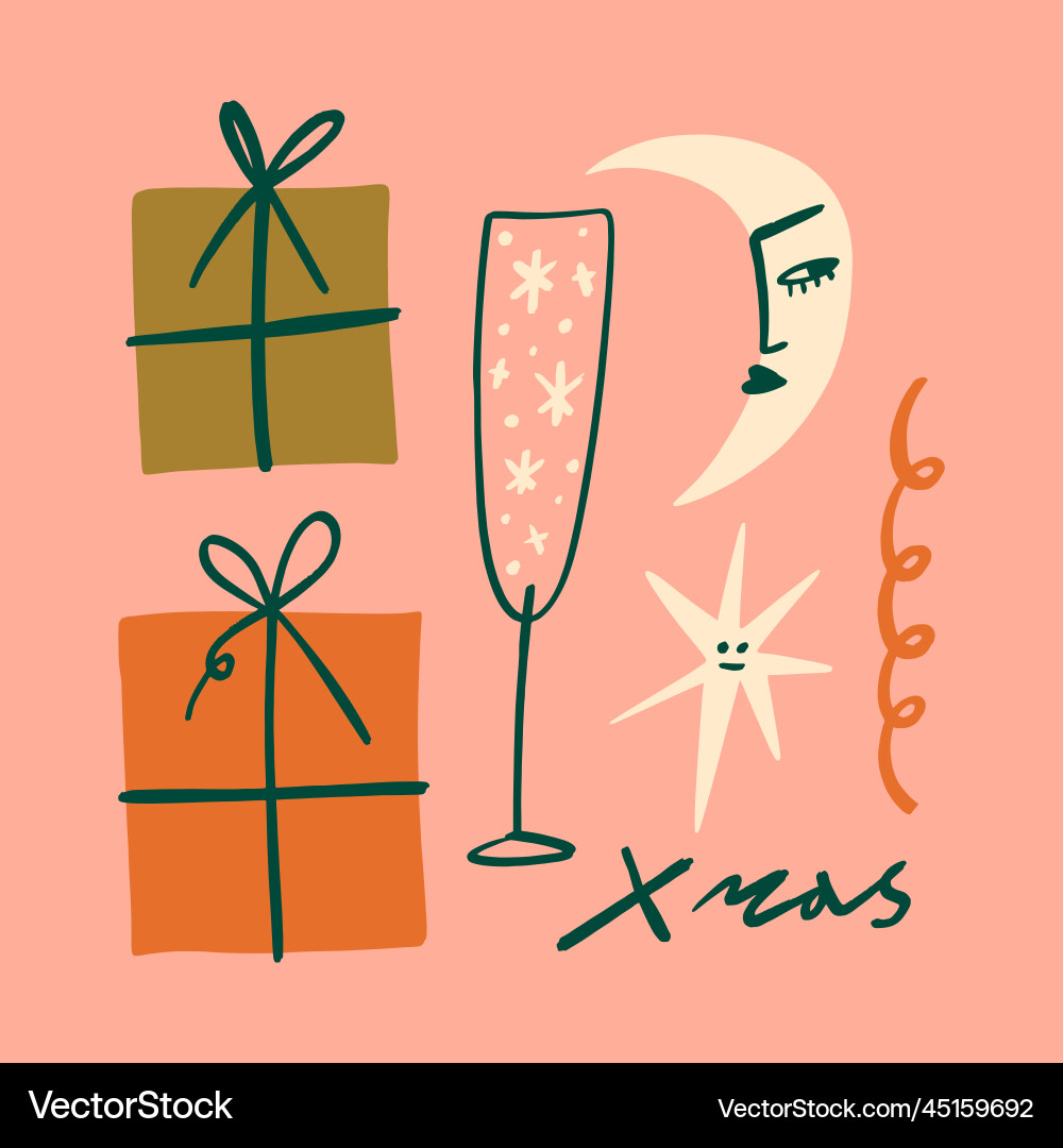 Geschenke und Champagnerglas modern abstrakt künstlerisch Geschenke und Champagnerglas modern abstrakt künstlerisch vektorbild