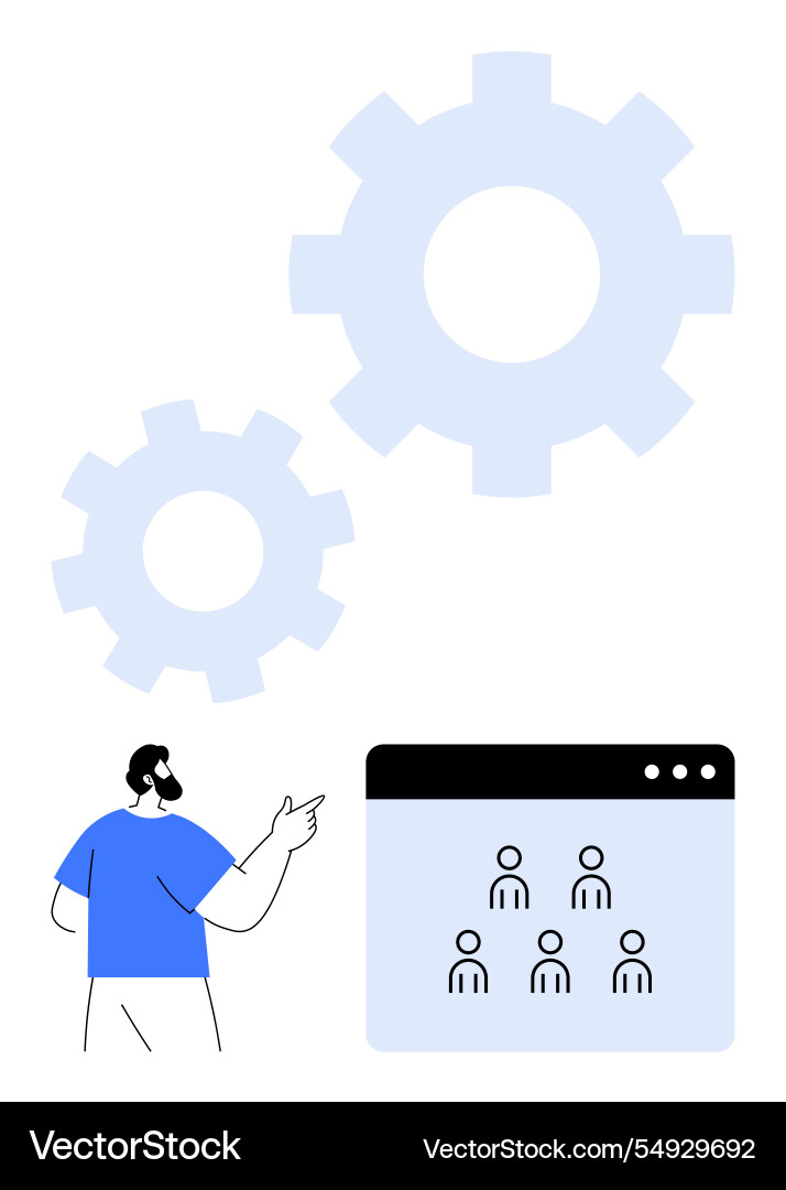 Man strategizing workflow with team icons Man strategizing workflow with team icons vector image