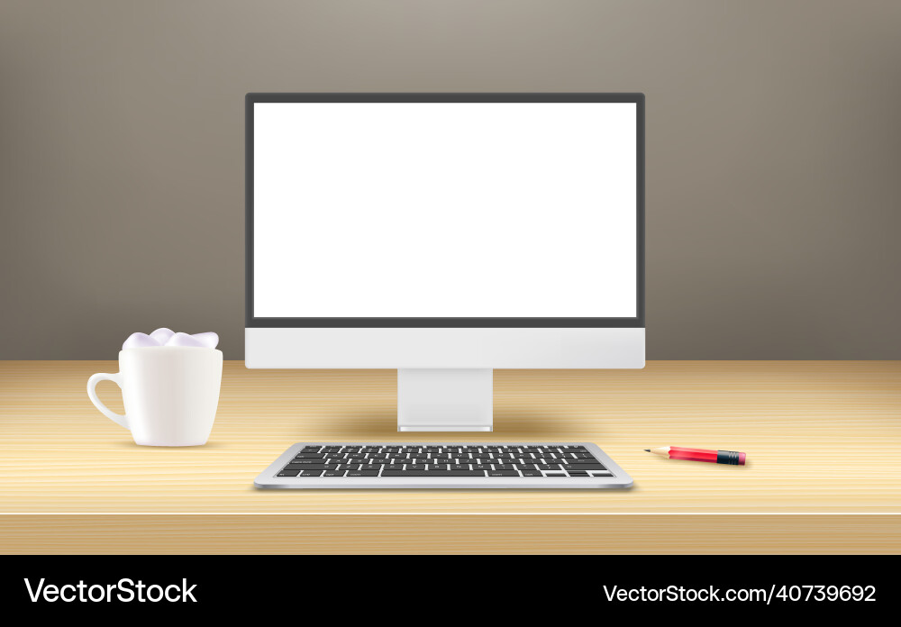 Modern Computer Setup on Wooden Table Vector Image