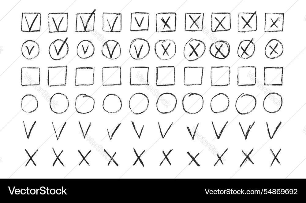 Set of checkboxes tick and check marks pack cross Set of checkboxes tick and check marks pack cross vector image