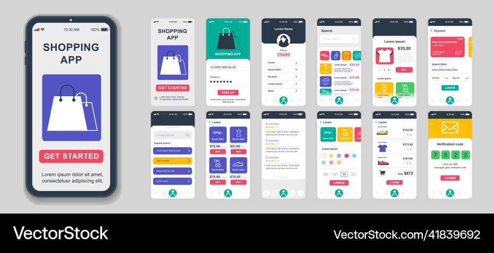 Set of ui ux gui screens shopping app flat Set of ui ux gui screens shopping app flat vector image