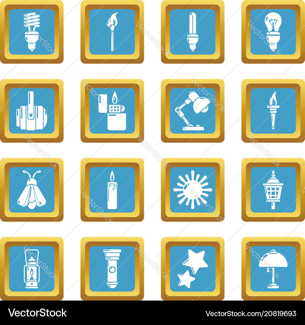 Light source icons set sapphirine square Light source icons set sapphirine square vector image