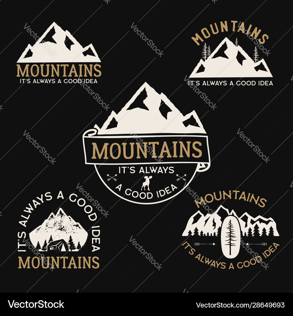 Mountain Badge Set - Vintage Camp Logos Vector Image