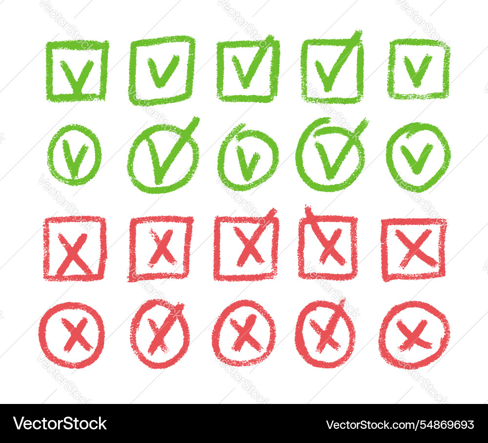 Set of checkboxes tick and check marks pack cross Set of checkboxes tick and check marks pack cross vector image
