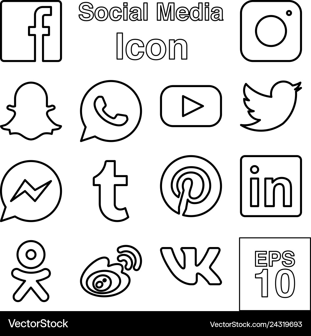 Social Media Icon Collection - Line Art Vector Image
