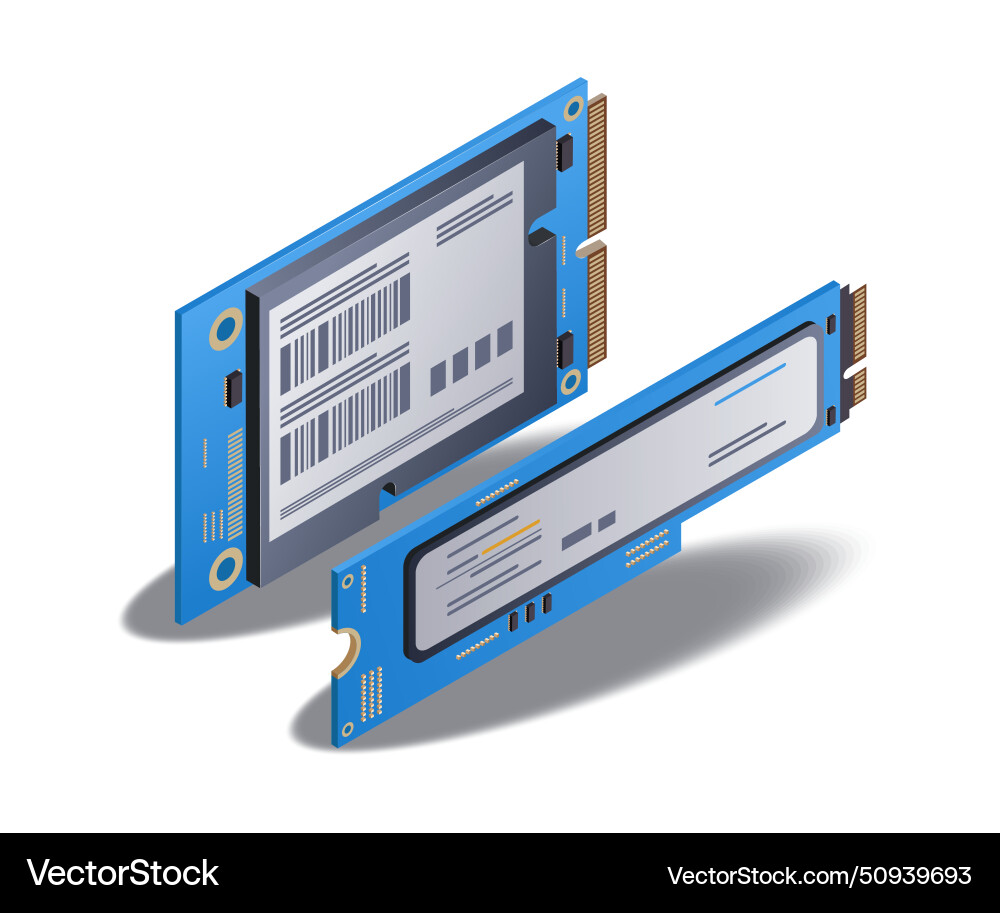 Ssd high speed computer ram memory flat isometric vector image