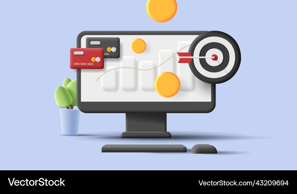 3d computer icon with business attributes credit 3d computer icon with business attributes credit vector image
